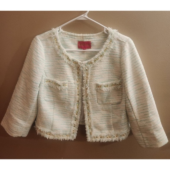 Lilly Pulitzer Jackets & Blazers - Lilly Pulitzer Green Gold Crystal Water Boucle Lurex Cropped Lia Jacket Blazer 8